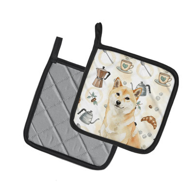 Paire de porte-casseroles crème Shiba Inu