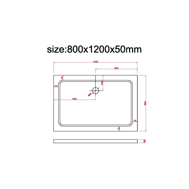 Gamallo Plastic Shower Tray - Silver, 120cm W x80cm D