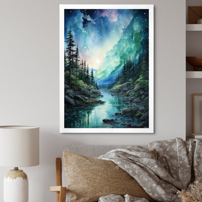 Aurore boréale paysage aquarelle I - aurores boréales, impressions sur toile_106490