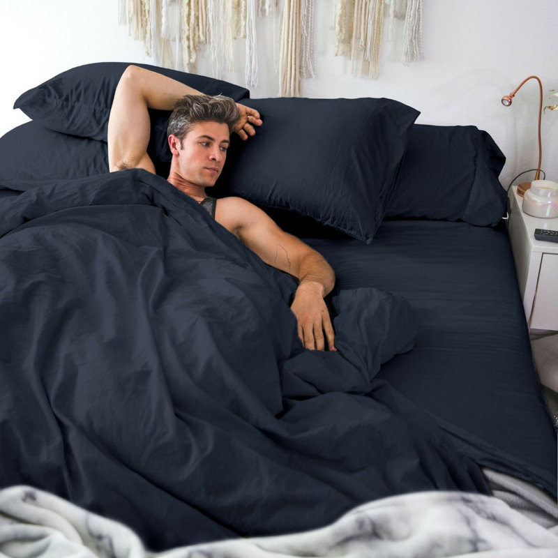  Ensemble de draps à densité de tissage 600 fils Luxe Soft & Smooth, Grand, Bleu marine foncé