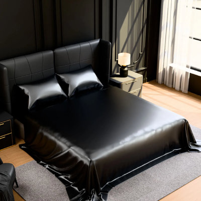 Ensemble de draps en satin, literie 4 pièces soyeuse avec poche profonde de 15 pouces - résistant au froid, à la décoloration et au froissement, facile d'entretien - comprend un drap plat, un drap-housse et 2 taies d'oreiller