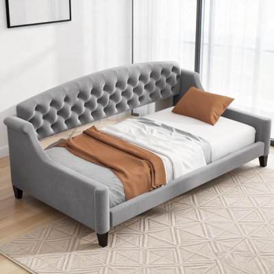 Modern Luxury Tufted Button Daybed, Twin Size, Gray, With Durable Plywood Frame And Elegant Velvet Upholstery