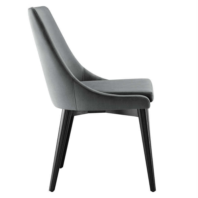 Gray Velvet Upholstered Side Chair with Wood and Metal Legs