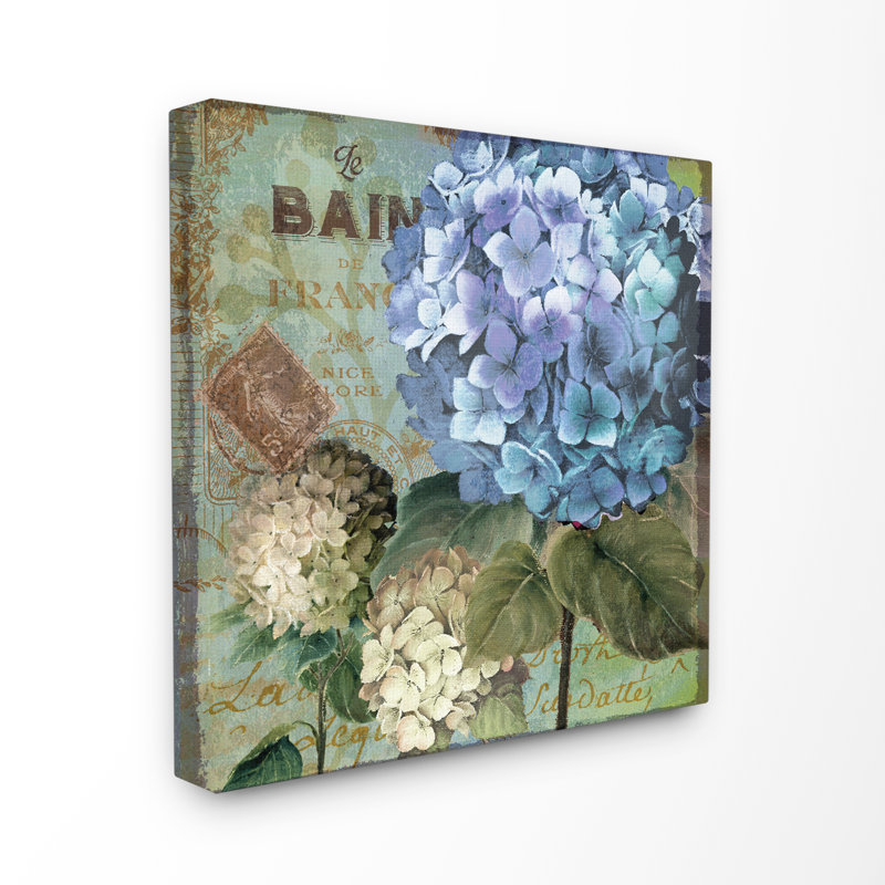 «Colorful Hydrangeas with Antique French Backdrop», art textuel, H 17 po x l 17 po, Toile tendue