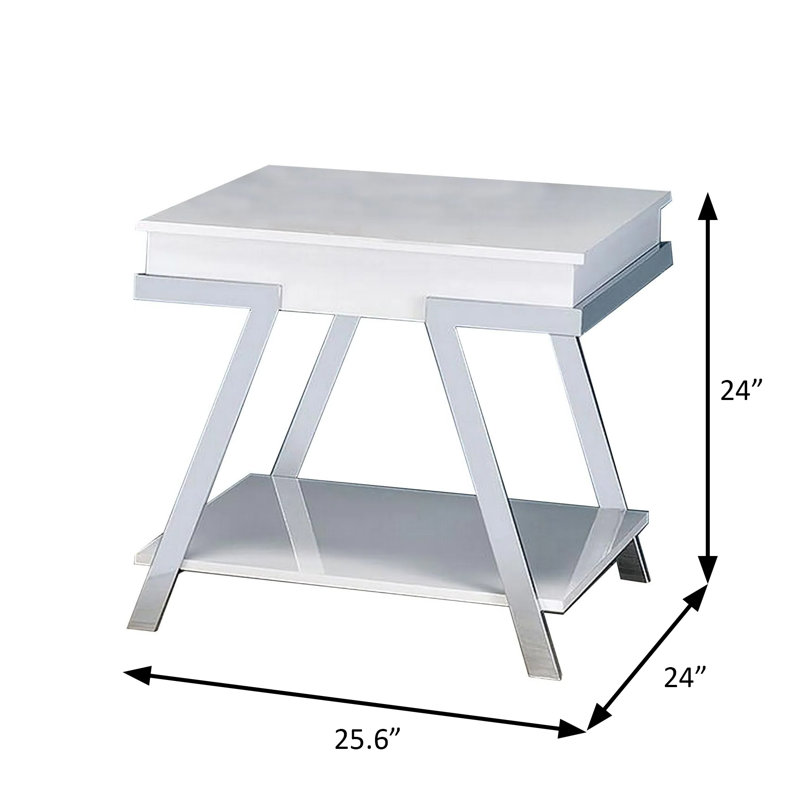 Table de bout contemporaine l 25,6 po, blanc / chrome