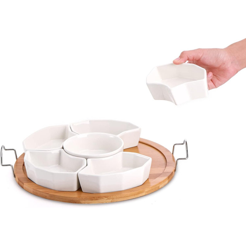 Ensemble de sauces, assiette à dîner compartimentée de 11 pouces, 6 assiettes à hors-d'œuvre détachables, assiette à fruits ronde compartimentée