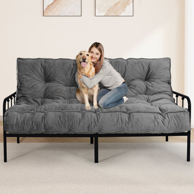 Matelas de futon de 8 po pour grand lit, matelas de sol épais pour dormir, canapé-lit de futon pour adulte, viande de sommeil pour dortoir, camping, gris clair (cadre non inclus)