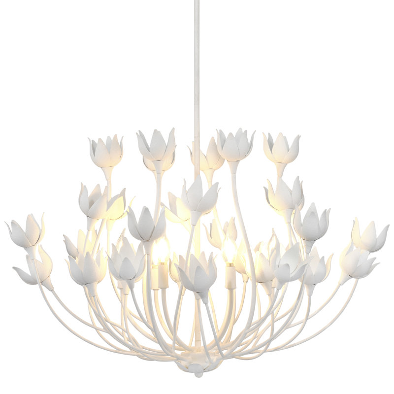 Dogwood 6-Light Chandelier, Antique Brass, White