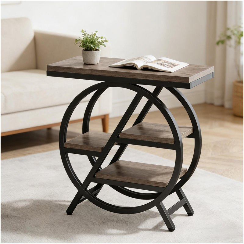 Table de chevet, table de bout compacte, table d'appoint, Noir/gris