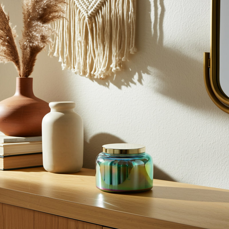 Sagebrook Home 5" 23 Oz Verbena Luster Lidded Candle, Green/Gold, Blue/Gold