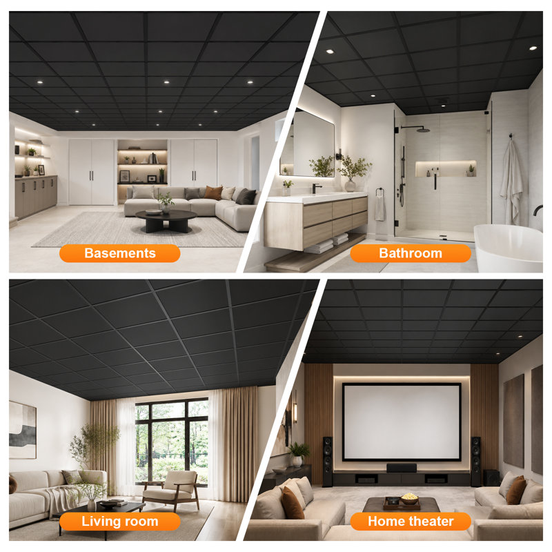 BaseNoir 96 pi² Ensemble de couvercle de grille de plafond noir à fixation rapide pour barres en T