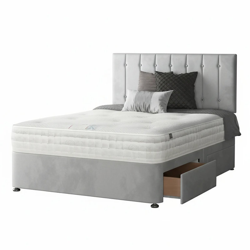 Fairley Divan Bed Base, Silver, Kingsize (5'), 2 Foot-end Drawers