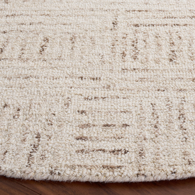 Kesuan Ebony Hand Tufted Wool/Cotton Geometric Rug in Ivory/Brown, Round 6'