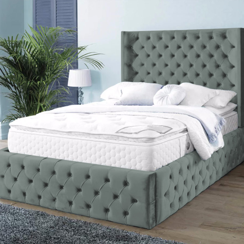 Buckingham Chesterfield Velvet Upholstered Bed Frame - Deep Button, Sprung Slats, Chrome, Kingsize (5')