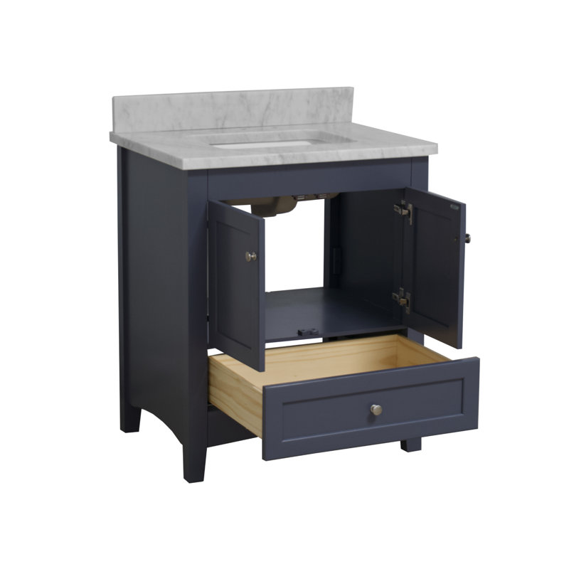 Ensemble de meuble-lavabo simple 30 po Edber, Marbre de Carrare, Gris marine