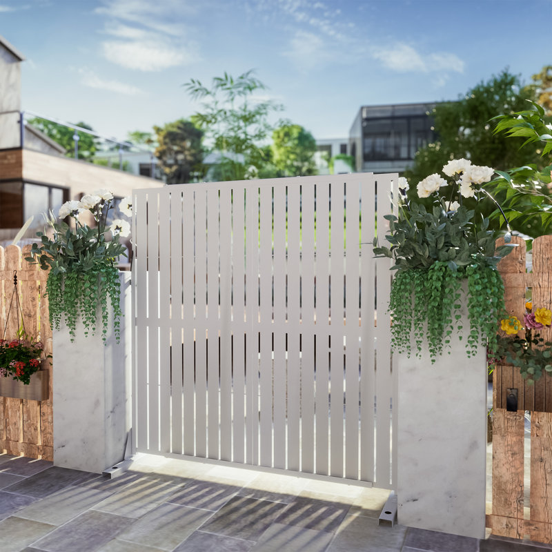 Privacy Metal Screen Fence Panel Horizontal Stripe Pattern, White, 72" H x 47" W