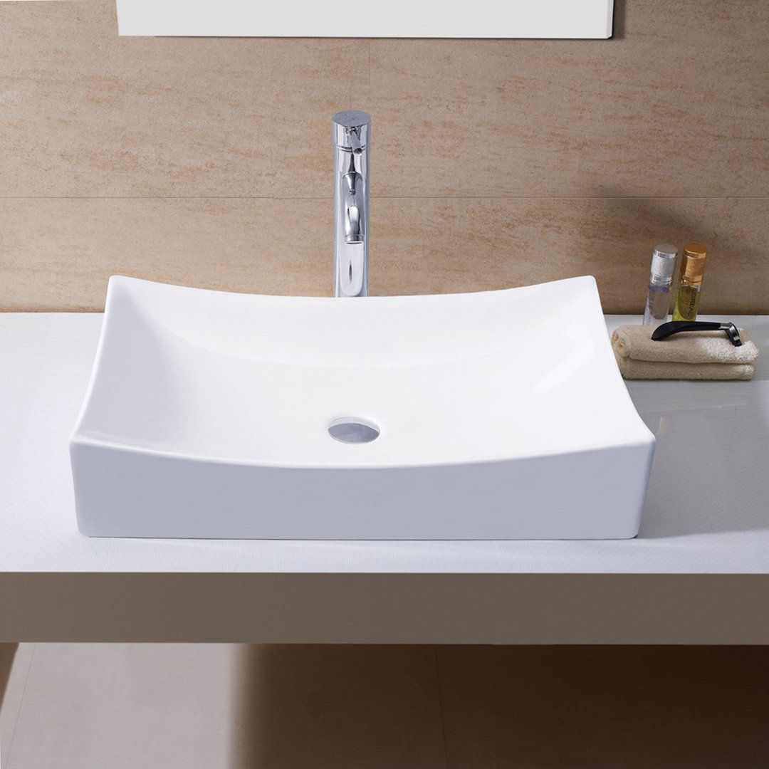 Novatto 13.75'' Glossy White Ceramic Rectangular Bathroom Sink Novatto