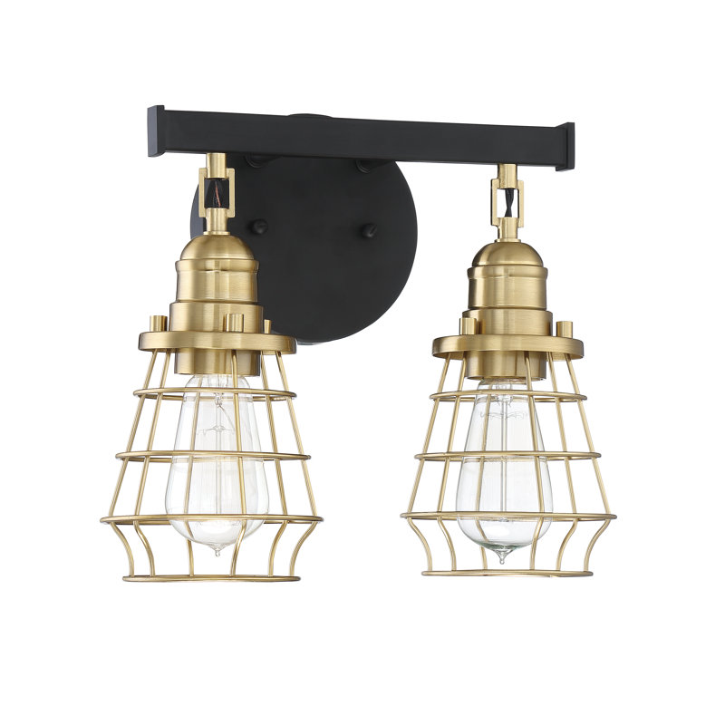 Beesley 2 - Light Dimmable Vanity Light, Flat Black/Satin Brass, Satin Brass