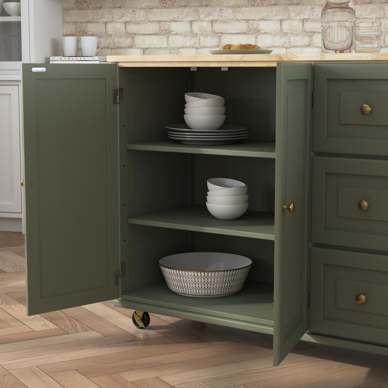 Arlonda Solid Wood Top Kitchen Cart, Sage Green