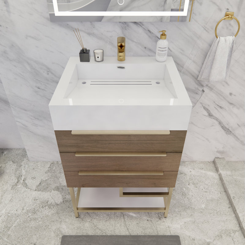 Glasgow 23.5'' Single Bathroom Vanity with Acrylic Top, Light Oak