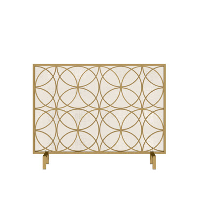 Pare-étincelles en fer avec motif géométrique - l 40,6 po x H 31,5 po, finition dorée