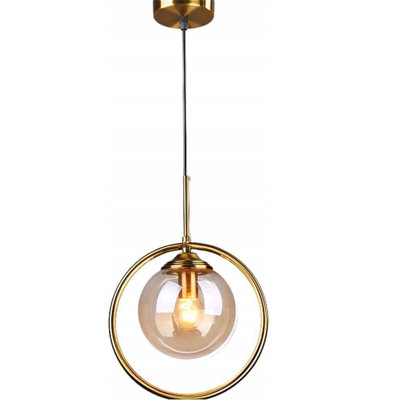 E27 Circle Copper Gold Amber Glass Nordic Modern Pendant Lamp Pendant Lamp Kitchen Lamp Dining Room Hanging Lamp Living Room