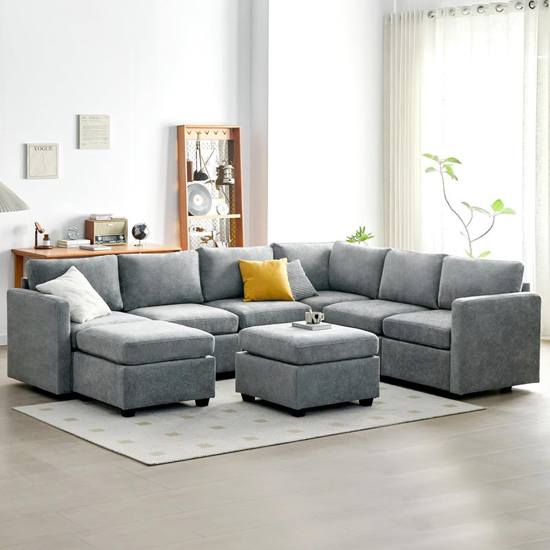 Canapé modulaire 8 pièces Larona, Lin gris