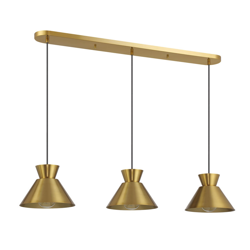 Lustre linéaire à 3 lumières Ohiremen, Laiton naturel