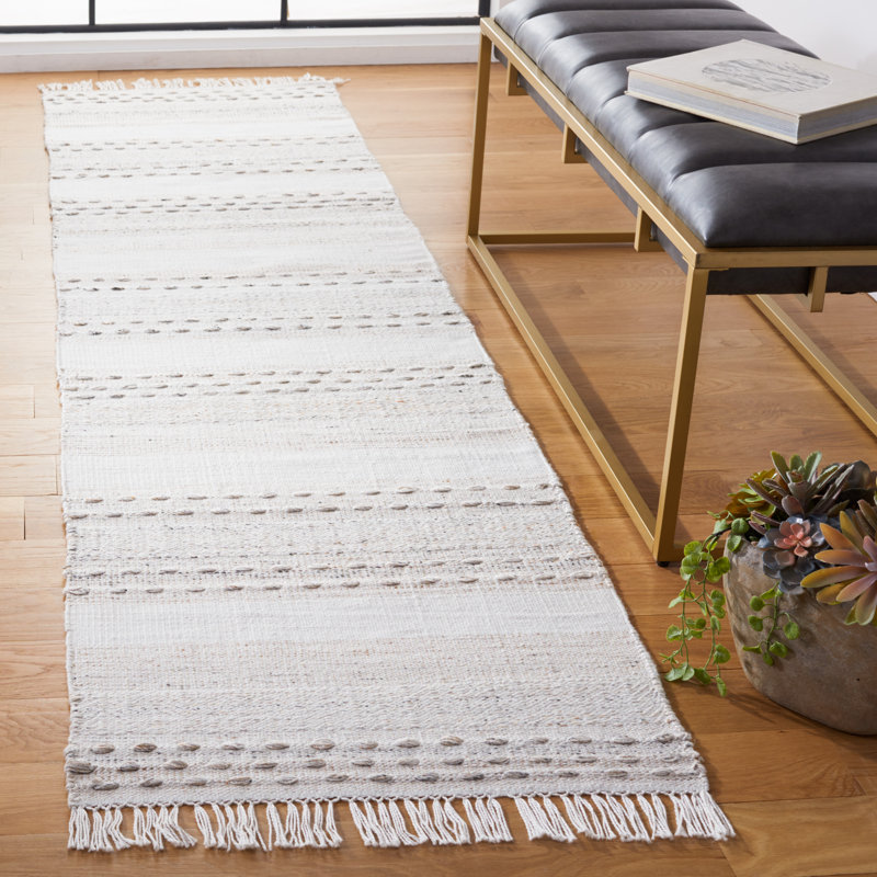 Tapis beige / ivoire tissé à plat à la main Cortland, Tapis de couloir 2 pi 3 po x 9 pi