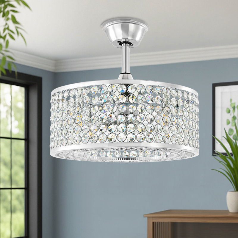 Ventilateur de plafond en cristal à 8 pales 18 "avec télécommande et ensemble d'éclairage Windermere, Argent