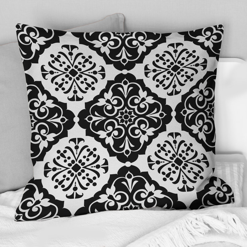 Black White Classic Damask Pattern III - Modern Throw Pillow, 16"H x 16"W