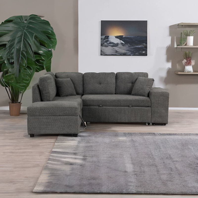 Chyleen Upholstered L-Shaped Sectional, Gray Chenille
