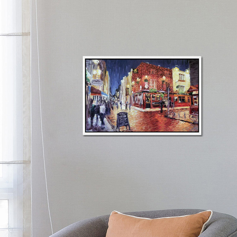 Temple Bar Small by Roger Disney - Floater Frame Gallery-Wrapped Canvas Giclée on Canvas, White