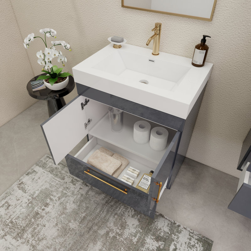 30'' Single Bathroom Vanity with Acrylic Top, Glossy Gray