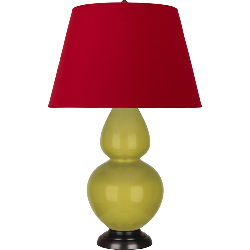 Lampe de table double gourde en céramique, Citron glacé / bronze, Blanc cassé, Bronze