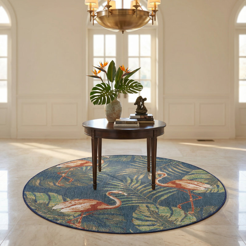 Tapis intérieur / extérieur bleu marine Rolla, Rond 5 pi 3 po