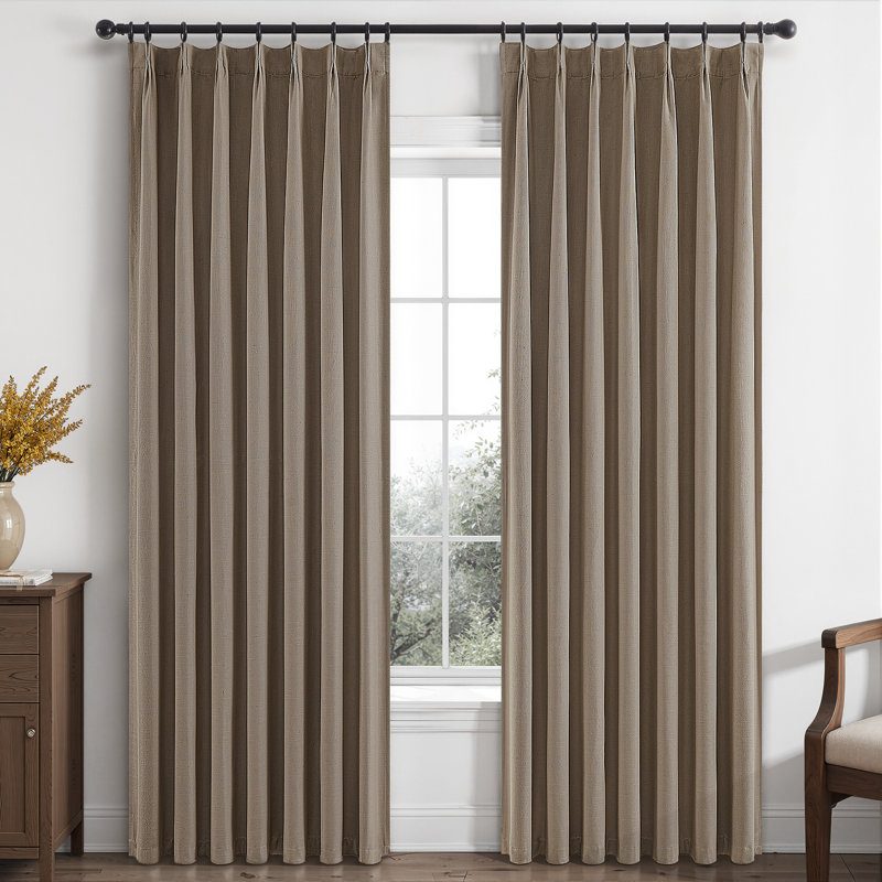 100%Full Blackout Linen Curtains,Pinch Pleated Curtains,Lined Drapes Set of 2(With Hooks and Rings), 40" W x 108" L