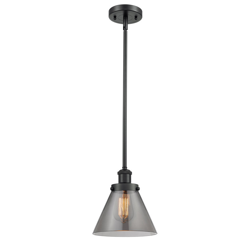 Ballston Urban Cone - 1 Light 8" Stem Hung Mini Pendant, LED, Plated Smoke, Matte Black
