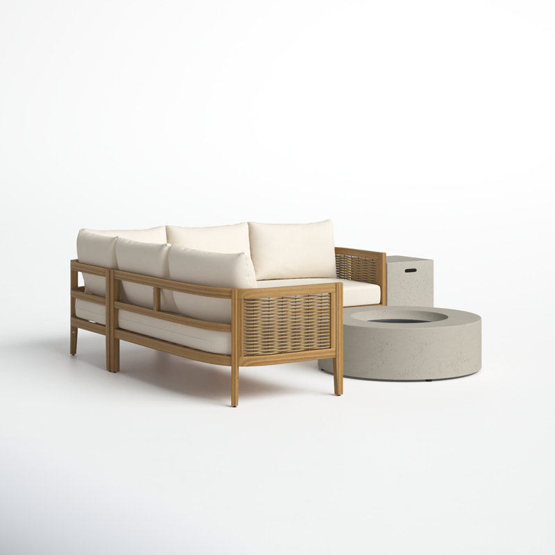 Bajo Wood 5 - Person Patio Conversation Set with Cushions, Light Gray/Mix Brown