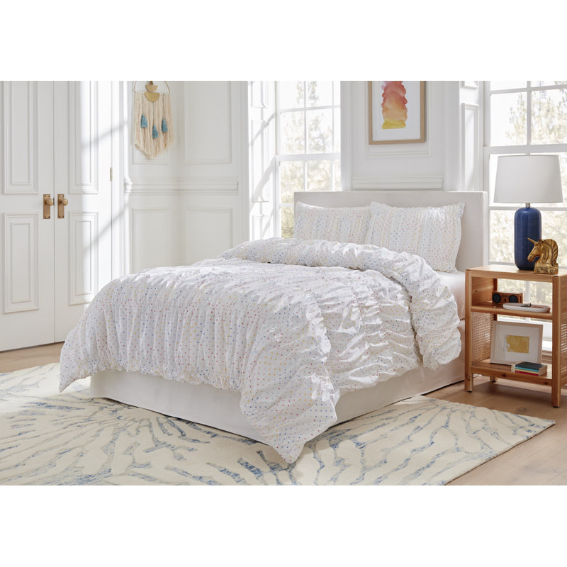 Tiny Hearts Ruffled Cotton Twin/Twin XL Duvet Set