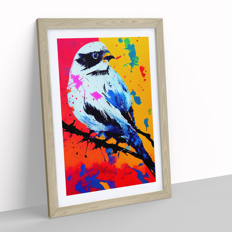 Paint Splash Bird No.5 - Framed Print, 64cm H x 46cm W x 2cm D, Oak