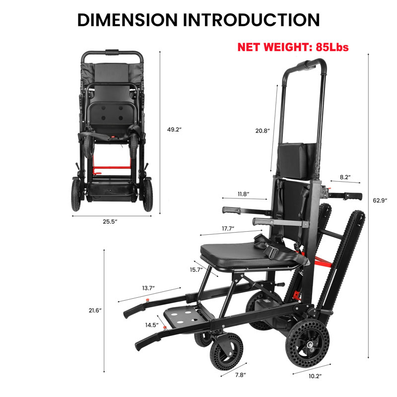 480lb Capacity Motorized Portable Stair Lift Chair With Large Wheels