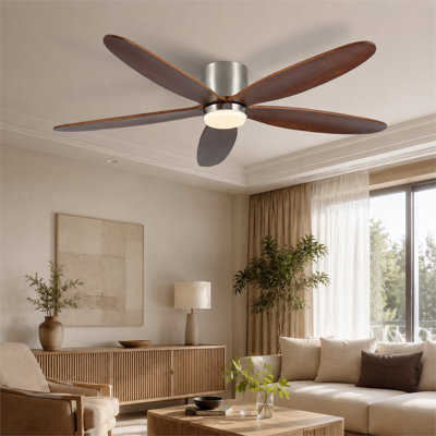 Ventilateur de plafond encastré 60 pouces Mid-Century avec lumières, moteur à courant continu silencieux, éclairage à 6 vitesses réglable et à intensité variable, 4 pales en bois de noyer foncé, intérieur seulement