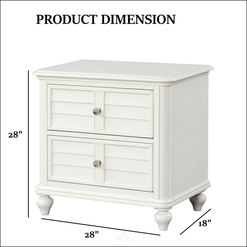 Table de chevet style côtier avec tiroirs en queue d'aronde et glissières à roulement à billes, finition blanc antique pour un décor de chambre à coucher élégant