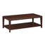 Table basse contemporaine en noyer avec tablette ouverte et coins arrondis