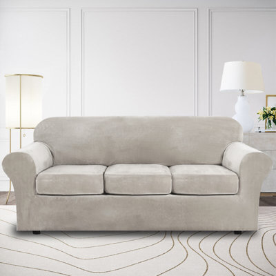 Housse de protection pour canapé extensible en velours moelleux 4 pièces Modern Luxury