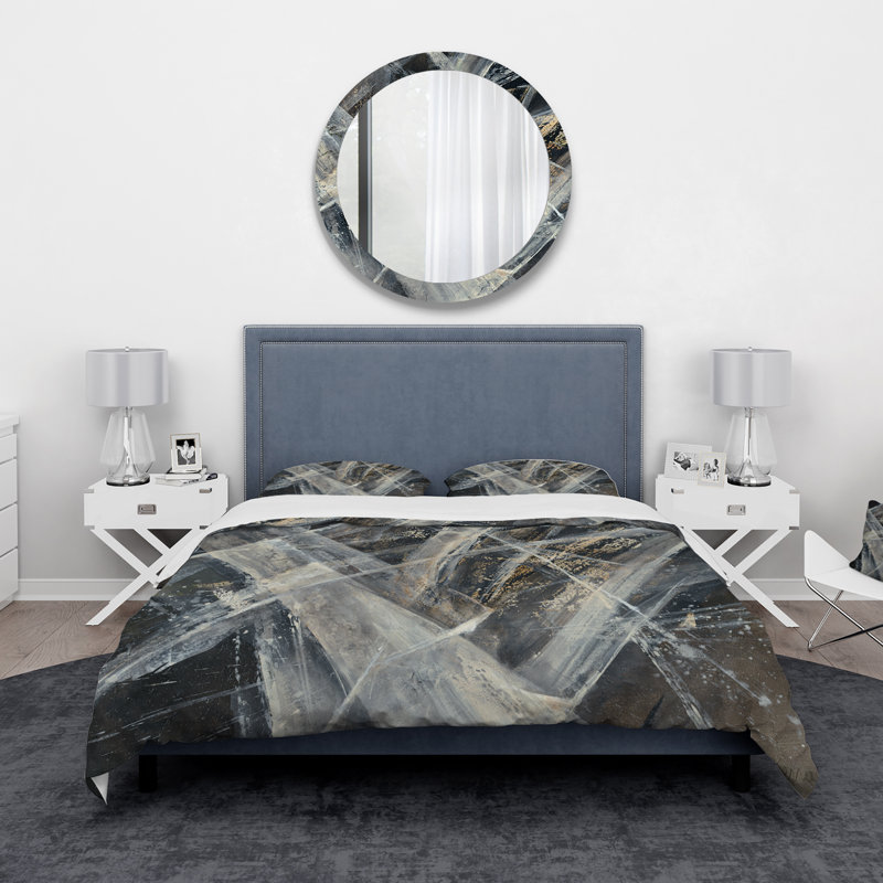 Abstrait noir glacial et blanc - ensemble de housse de couette moderne Mid-Century - microfibre de polyester