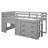 Gray Twin Loft Bed With Safe Shelf And Cabinet - Made From Solid Wood Useful For Bedroom-823212955