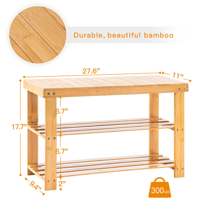 Upholstered Bamboo Bench with Shoe Storage