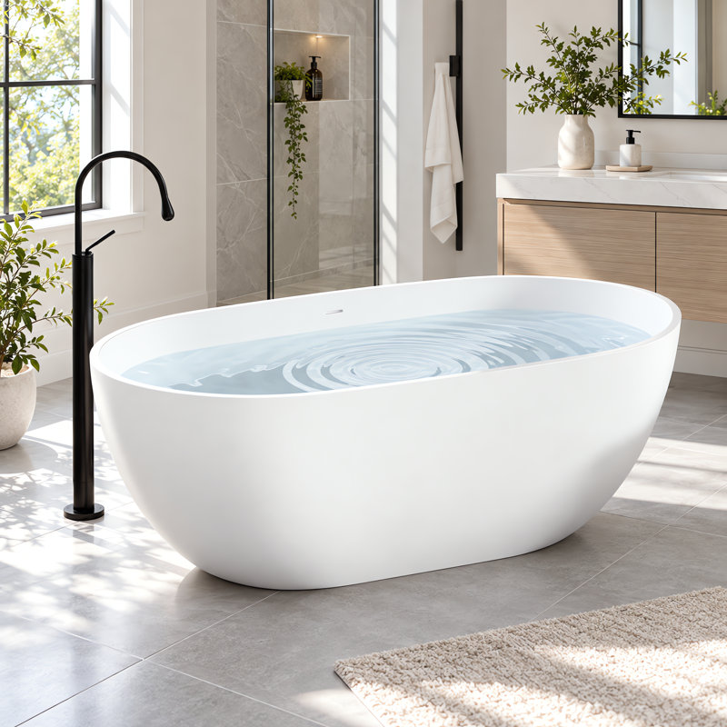 Baignoire autoportante KAKUSIGA de 155 cm (61 po), en résine de pierre à surface solide